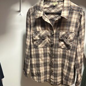 Democracy Tan and Blue Plaid Shirt